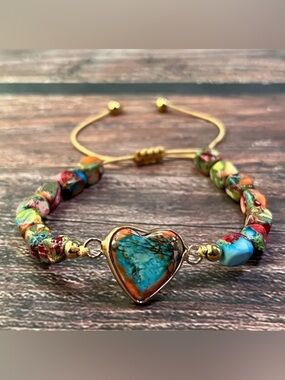 Multicolor Turquoise Heart Beaded Bracelet - Unbranded